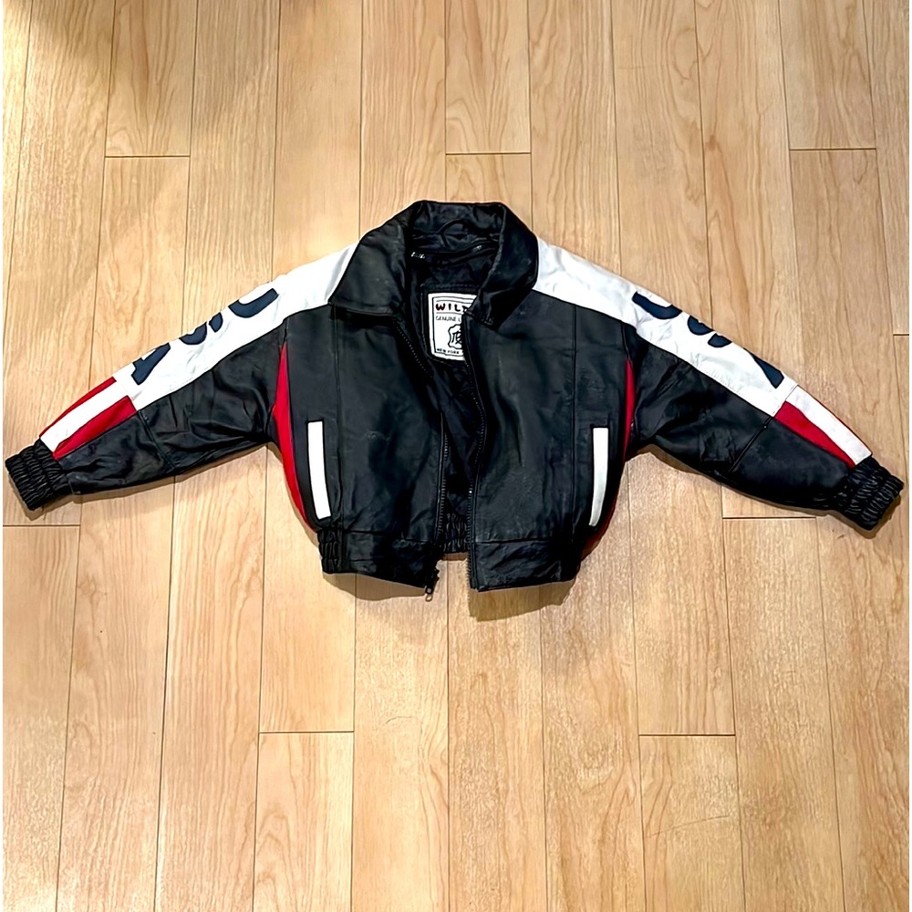 Vintage Wilda Leather Kids Jacket Black + U.S.A. Details Size S